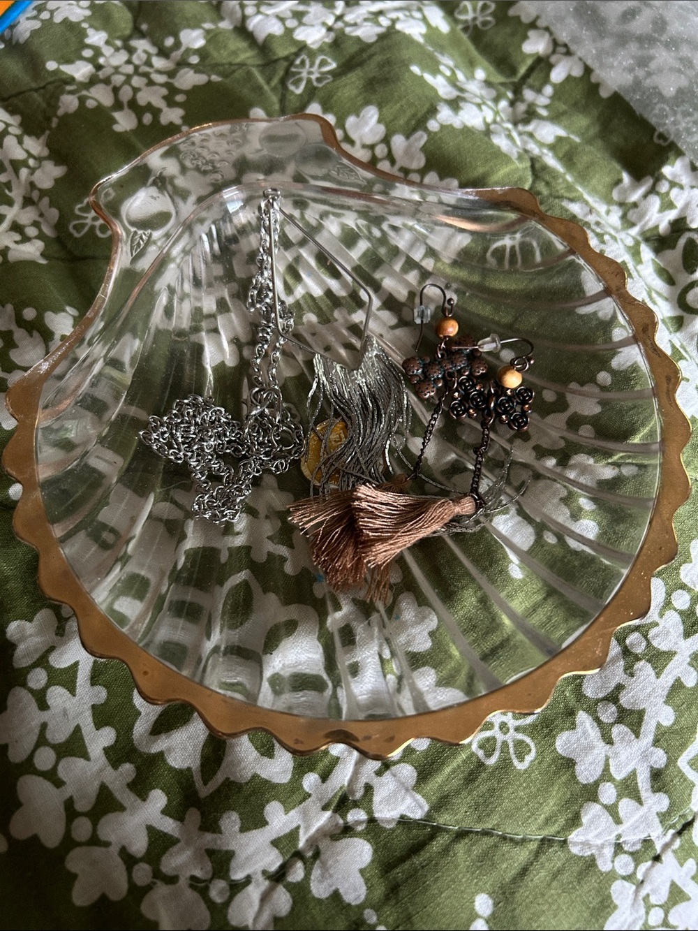 Clear Glass Shell Dish with 24k Gold Trim - Decorative Accent mcm era